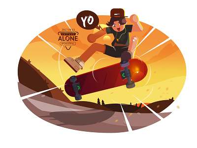 Ygg Illustration-live alone series-Skateboard dynamic illustration skateboard solo sports ygg