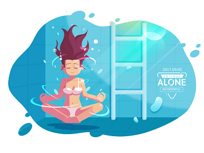 Ygg Illustration-live alone series-Swim energy illustration slience solo swimming ygg yoga