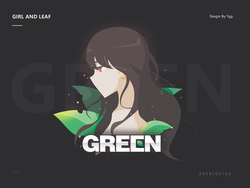 Girl and Leaf girl green illustration leaf long hair quiet sexy ygg