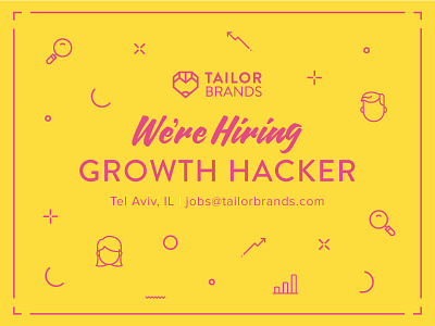 Hiring at Tailor Brands! design heart hiring icon pencil pink red tailor brands typography yellow