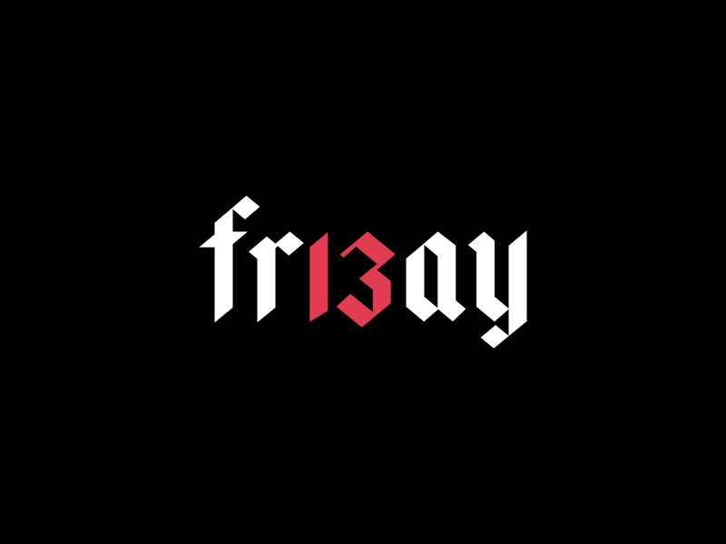 Friday The 13th 13 black black letter design friday gif red tailor brands type typography