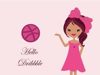 Hello Dribbble debut dribbble girl girl illustration hello hello dribbble illustration invite pink