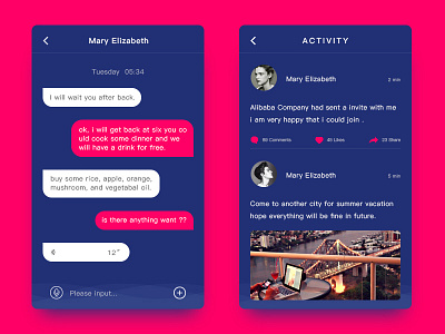 Chat and activity activity app chat contact interface ios love chat ui ux web