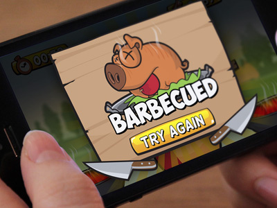 Game Over Bacon bbq cartoon cute farm flat game pig simple ui