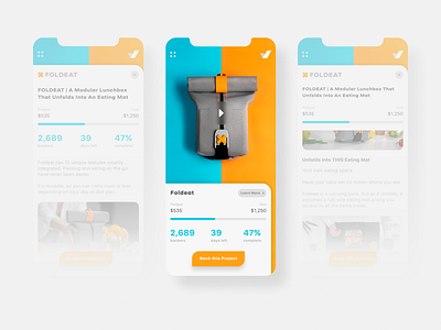 Crowdfunding Campaign app card challenge concept crowdfunding crowdfunding campaign dailyui design donate foldeat lunch lunchbox progressbar screen ui uichallenge ux