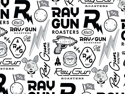Ray Gun Roasters! branding design hand done icon illustration lettering logo packaging sketch type