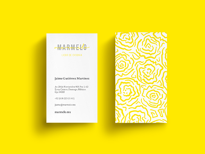 Marmelo Business Cards alcohol alcoholic beverage business card label licor liqueur liquor mexico packaging packaging design quince yellow