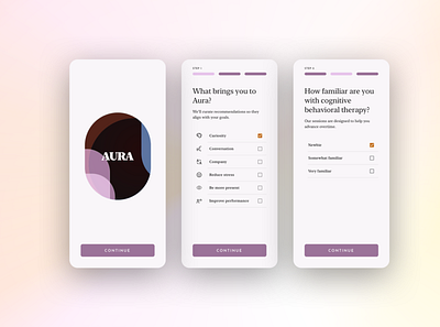 Aura, a digital therapy app branding graphic design health health care healthcare insurance mental health product design sign up therapy ui user flow ux