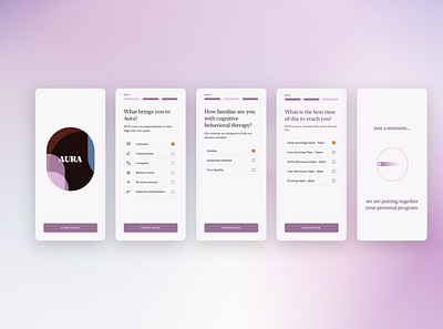 Aura, for digitized healthcare app brand branding health care healthcare illustration loading log in logo medical native question sign up survey therapy ui user flow ux