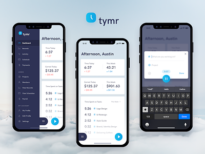 Tymr - Time Tracking iOS App Concept analytics app branding dashboard data interface ios iphone x product time tracking ui ux