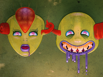 Cynthia and Ralph (finished) character drool erotic fun future green monster red texture vector violet