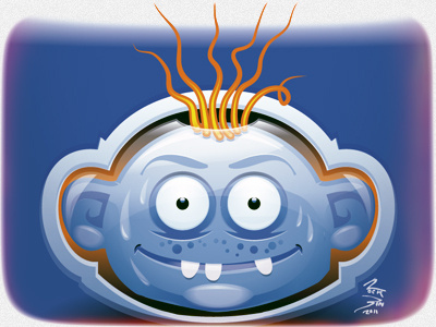 Freakish Blue Alien Monster Baby icon illustrator vector