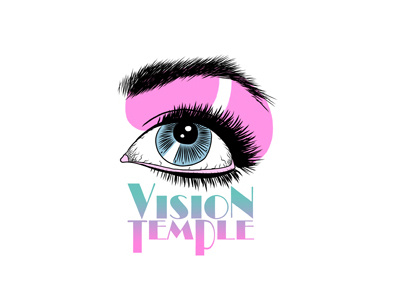 Vision Temple black blue drawing eye logo pink vision white