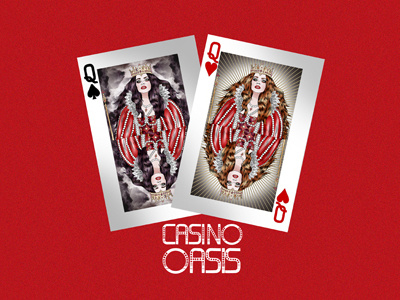 Casino Oasis casino illustration logo playing cards queen red