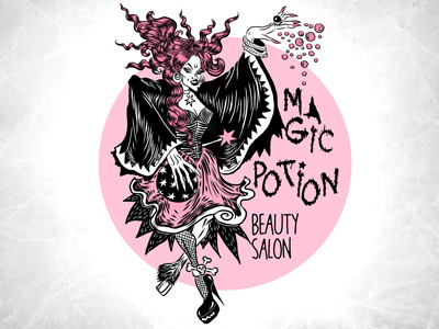 Magic Potion Beauty Salon black character gothic illustration logo magic pink witch