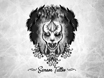 Samson Tattoo black and white face grey head hybrid illustration intricate lion logo man ornament tattoo
