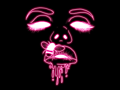 Sickeningly Beautiful black face hot pink illustration logo neon white woman