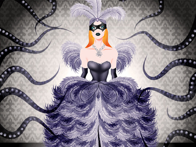 Venice Ball character design digital illustration feathers girl illustration luxurious octopus redhead surreal tentacles violet woman