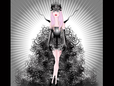 Flamboyance black character design digital girl gorgeous dress illustration ornament pink pink hair surreal woman