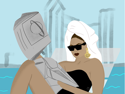 Pool side art print chique illustration fancy girl graphicdesign illustration illustration art newspaper pool procreate women