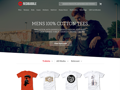Tee Landing Page apparel art clothing commerce full width hero t shirt tee
