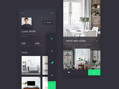 A household decoration APP practise app black design green household decoration ui