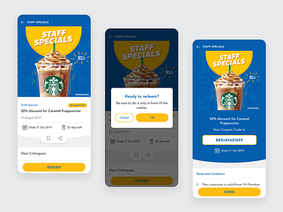 Buzz // Staff Special mobile mobile apps product design promotion redeem coupon staff starbucks ui ux visual design voucher