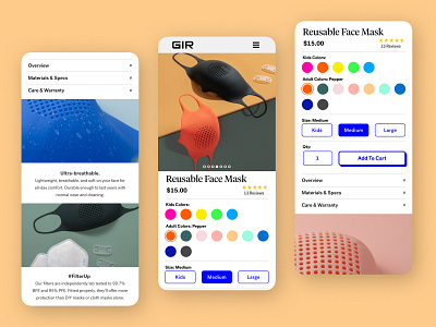 Mobile Product Page for Get It Right corona covid direct to consumer dtc ecom face mask mobile product page shopping shopping app
