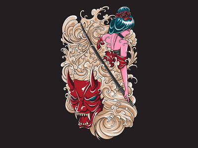 Oni Mask and Samurai demon design draw girl goblin graphic illustration mask oni samurai vector