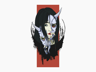 Mask Of Samurai brush demon design devil draw ghost girl graphic halloween illustration japan lady mask samurai vector woman