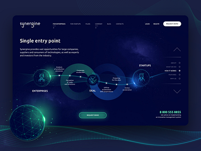 Synergine Landing Page desktop illustration landing planet site sketch app sliders space ui web website