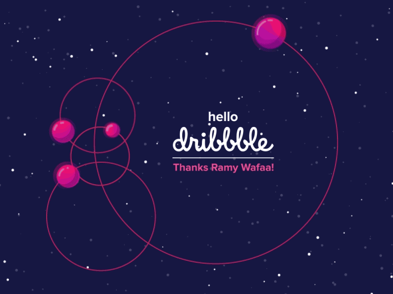 Hello Dribbble! animation debut first shot gif hello dribbble illustration invite ramy wafaa space vector