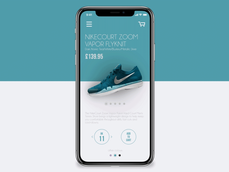 iPhone X UI animation design experience gif interface ios iphone x minimal shoe store tennis ui
