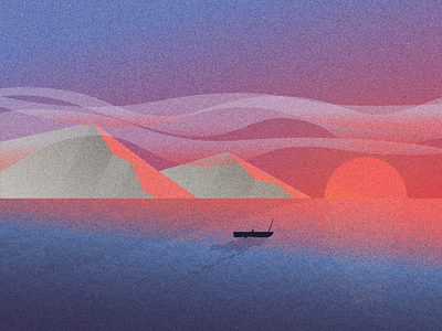 Lake at Sunset design grain illustration illustrator lake minimal mountains sky sun sunset