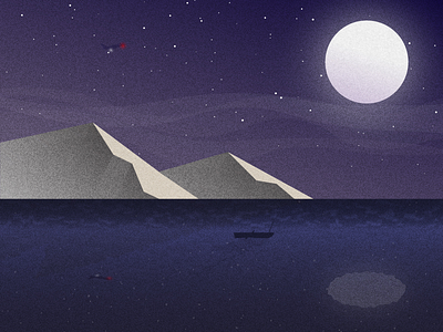 Lake at Night design grain illustration illustrator lake minimal moon mountains night sky stars