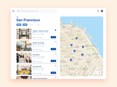 Concept for finding coworking spaces coworking design figma interface sanfrancisco search ui uidesign ux ux design ux ui uxdesign uxui web webdesign website wework