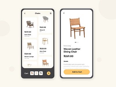Furniture E-Commerce Concept app appdesign design ecommcerce figma furniture interface mobile mobile ui mobiledesign shopping shopping cart ui uidesign userinterface ux uxdesign uxui