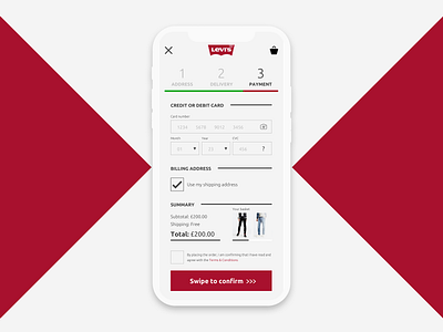 Levis Credit Card Checkout App Screen - Daily UI :: 002 by Kieran James on  Dribbble