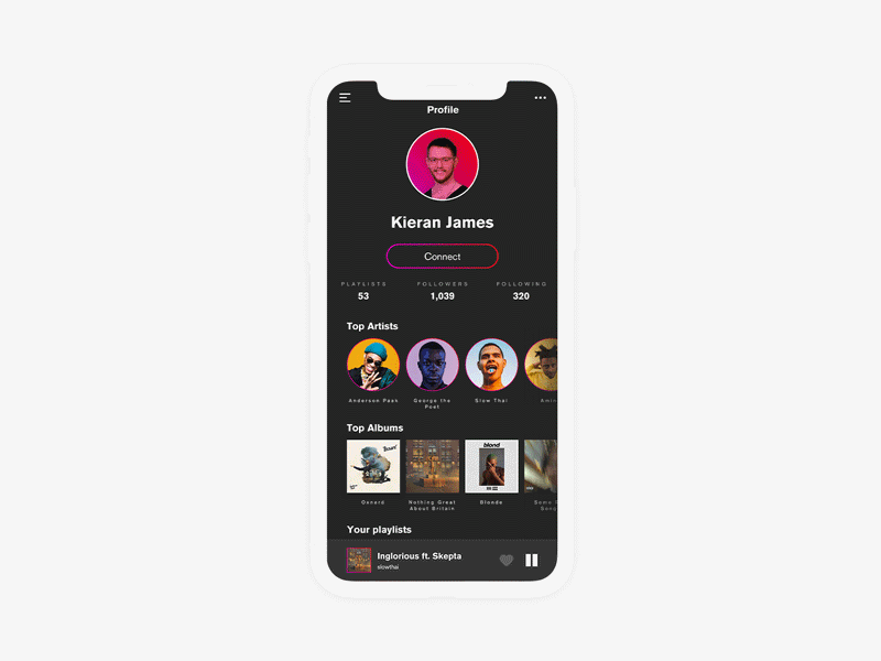 Music app user profile - Daily UI :: 006 animation app branding clean daily 100 challenge daily ui 006 dailyui design flat typography ui ux vector web