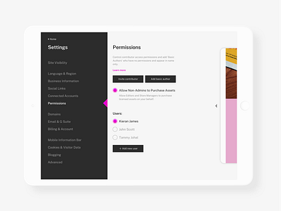 Squarespace iPad app settings screen - Daily UI :: 007