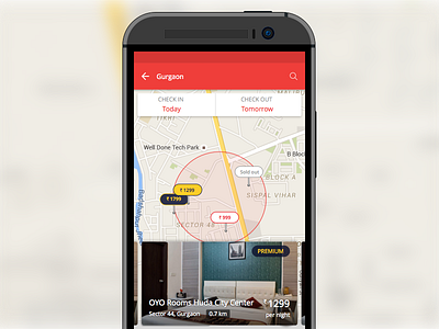 Map view on OYO Rooms app