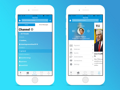 Social App 2018 blue channel. clean green modern profile social app ui design