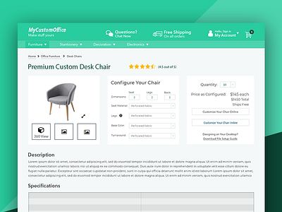 Product cart design 360 view 5 star account cart chair green premium price shipping ux