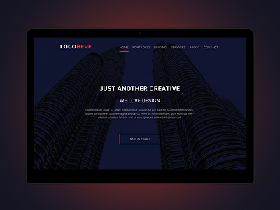 Web Header concept dark theme header hero shot red web design