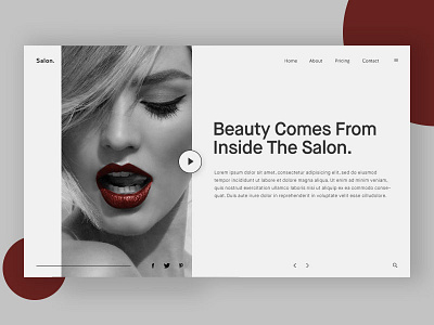 Beauty Salon Header beauty gray lips modern. play button red salon ux white