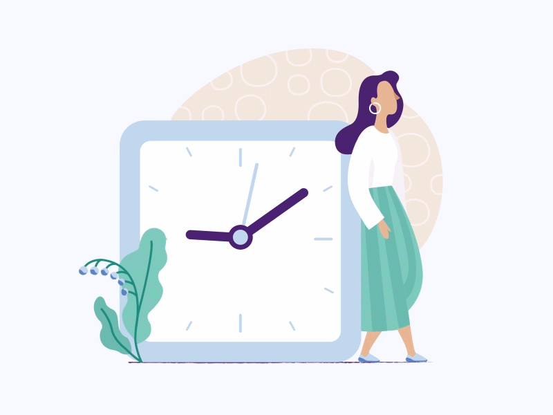 Waiting Girl 2d design animation animation 2d cartoon character character design clock flat design funny gif gillustration girl mograph time vector