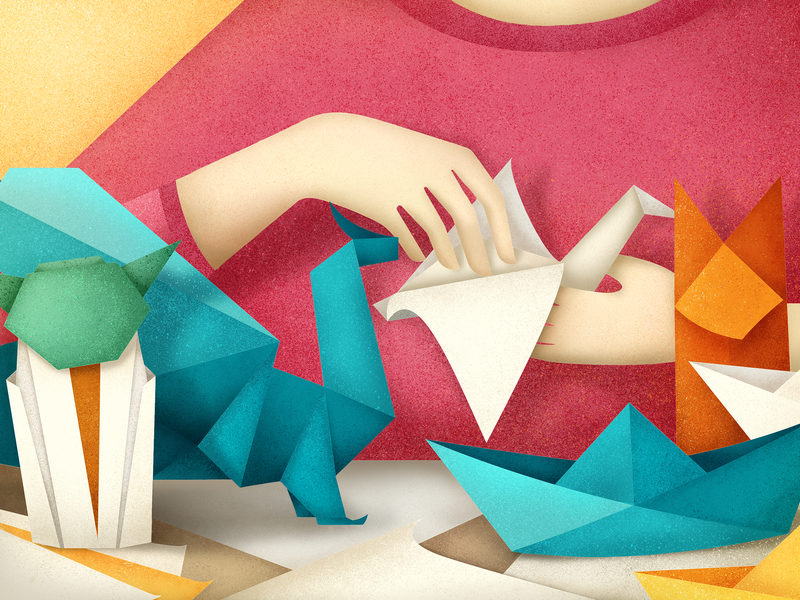 origami illustration texture colorful jedi dragon bird fox