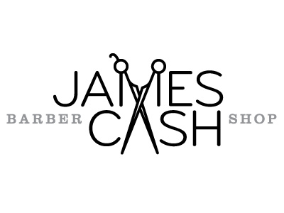 James Cash barber black identity logo sans serif scissors