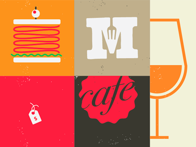 color testing for a new identity bright cafe color fork icons identity system illustration olive playful sandwich tags wine