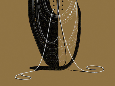 Shoe black detail gold illustration shoe lace stitching wingtip